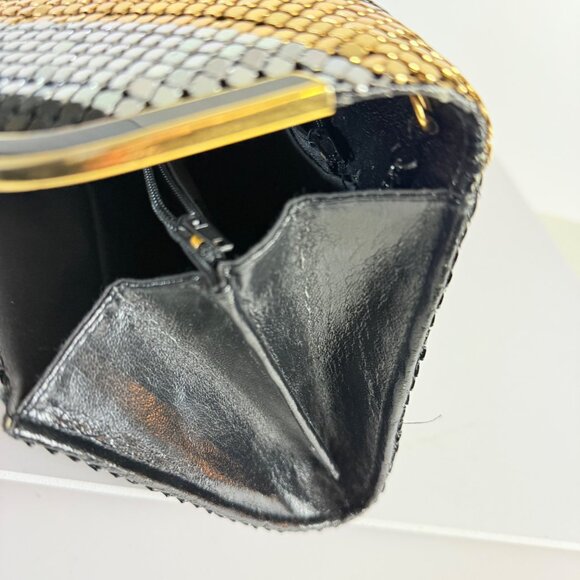 Studio 54 Chic Mesh Evening Bag Clutch Mixed Metals VTG Disco Lucite Rim Glam - Picture 13 of 16